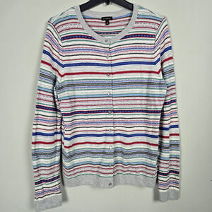 Talbots Womens Fair Isle Lambswool Cardigan Size L White Preppy Cozy Nordic Warm